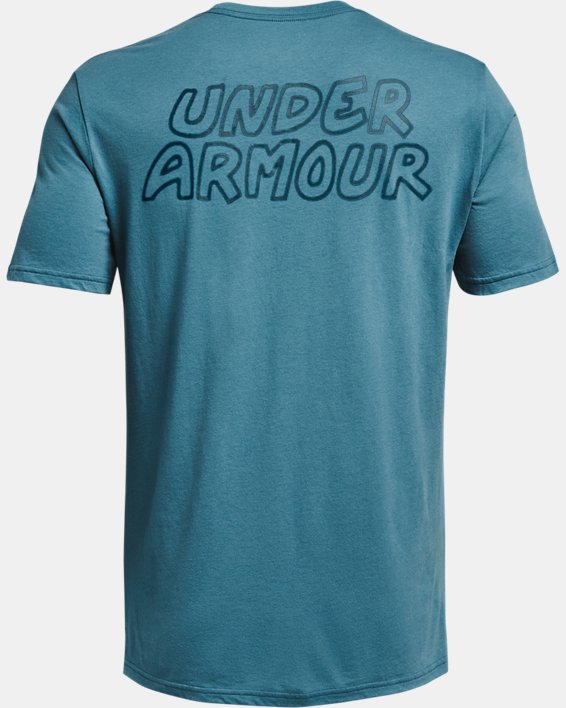 Men's UA Multi Logo Scribble Short Sleeve in Blue image number 5